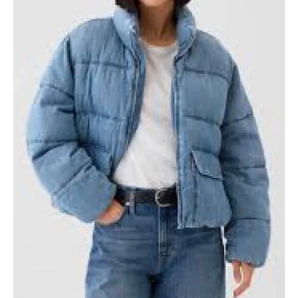 GAP Oversized Denim Puffer Jacket - Picture 3 of 3